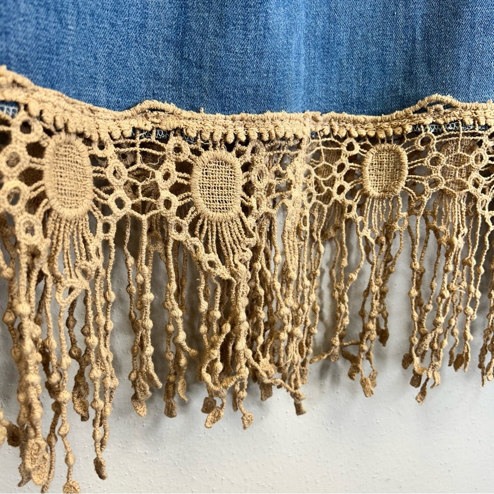 Universal Thread Upcycled Blue Denim Shacket Tan … - image 5